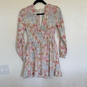 SHEIN Floral Long Sleeve Dress - Pink, Blue, Cream